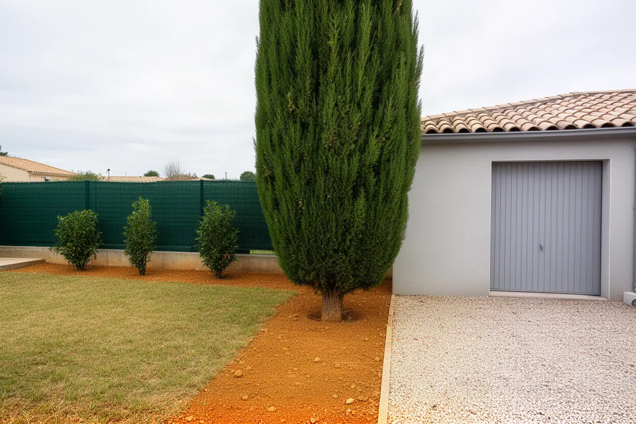 Cyprès incliné avant abattage à Caissargues