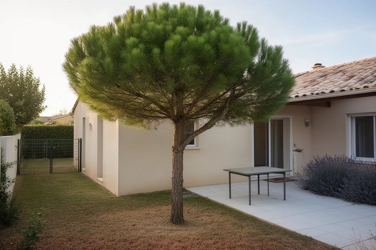 Pin dense avant taille par grimpe à Bouillargues