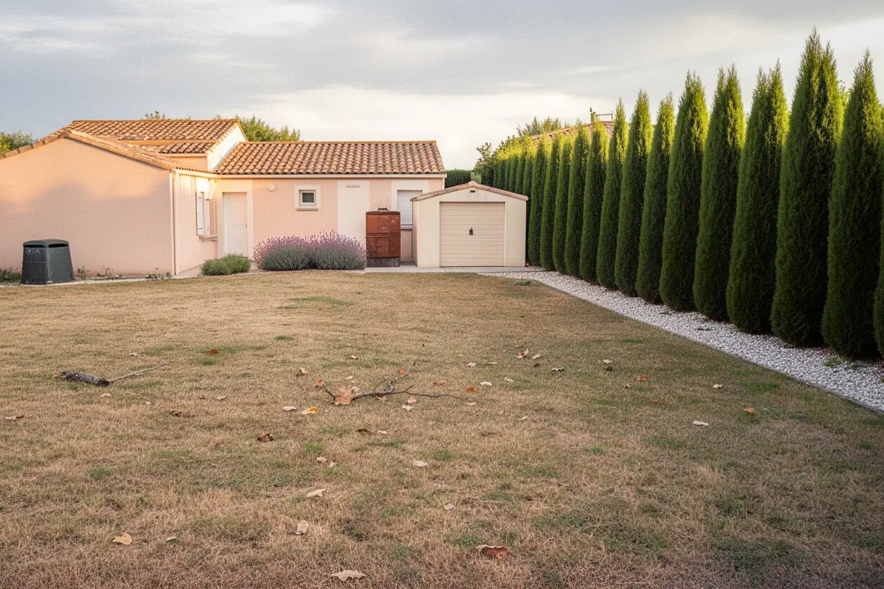 Fond de jardin nettoyé après broyage à Manduel