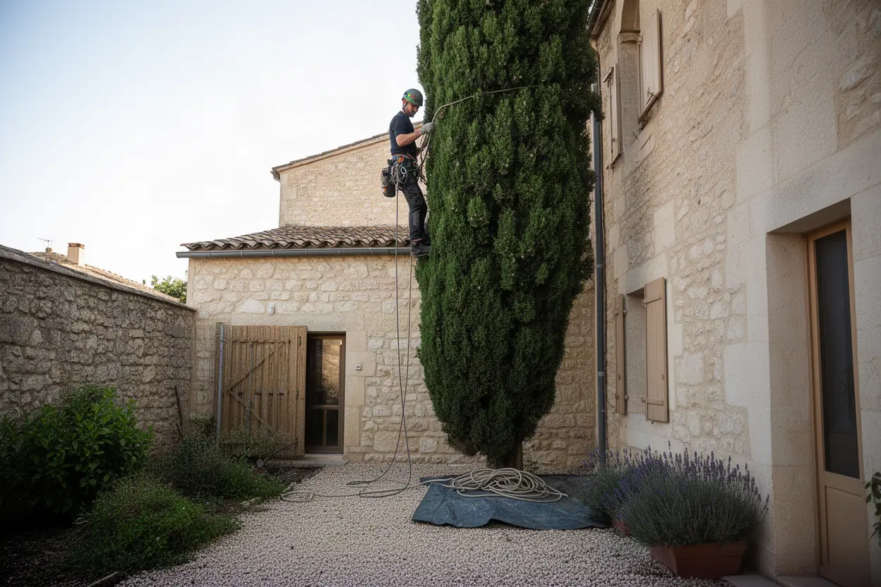Élagueur grimpeur progressant sur cordes dans Manduel